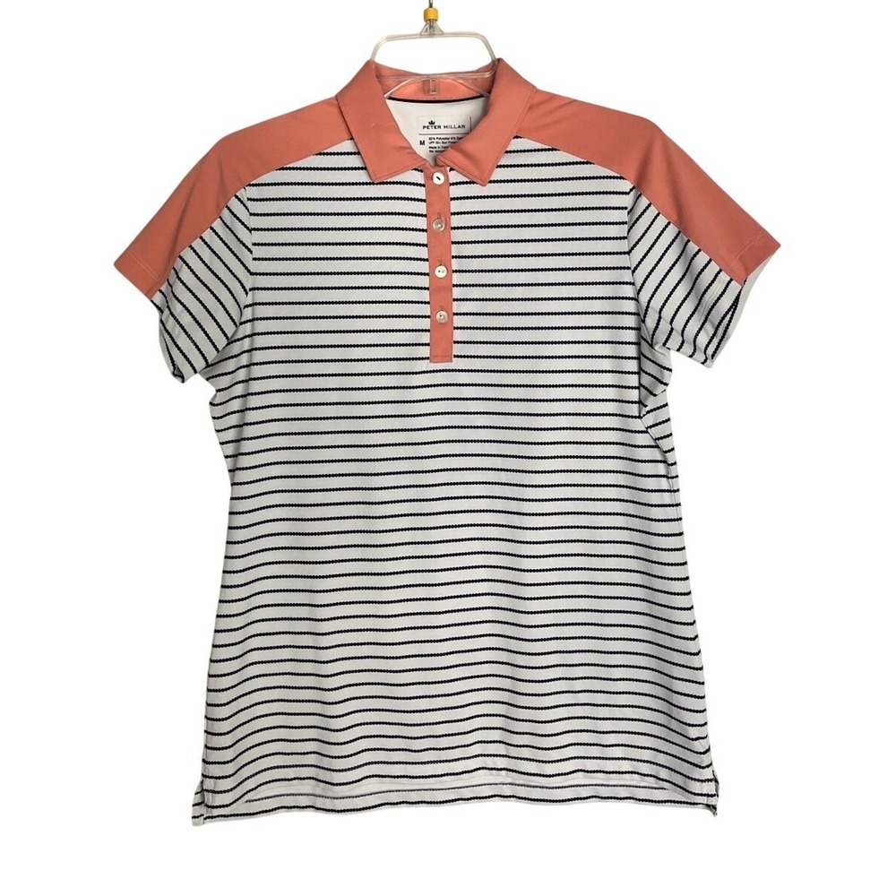PETER MILLAR Striped POLO Golf Shirt‎ Pink Blue UPF 50+ Sun Protection M